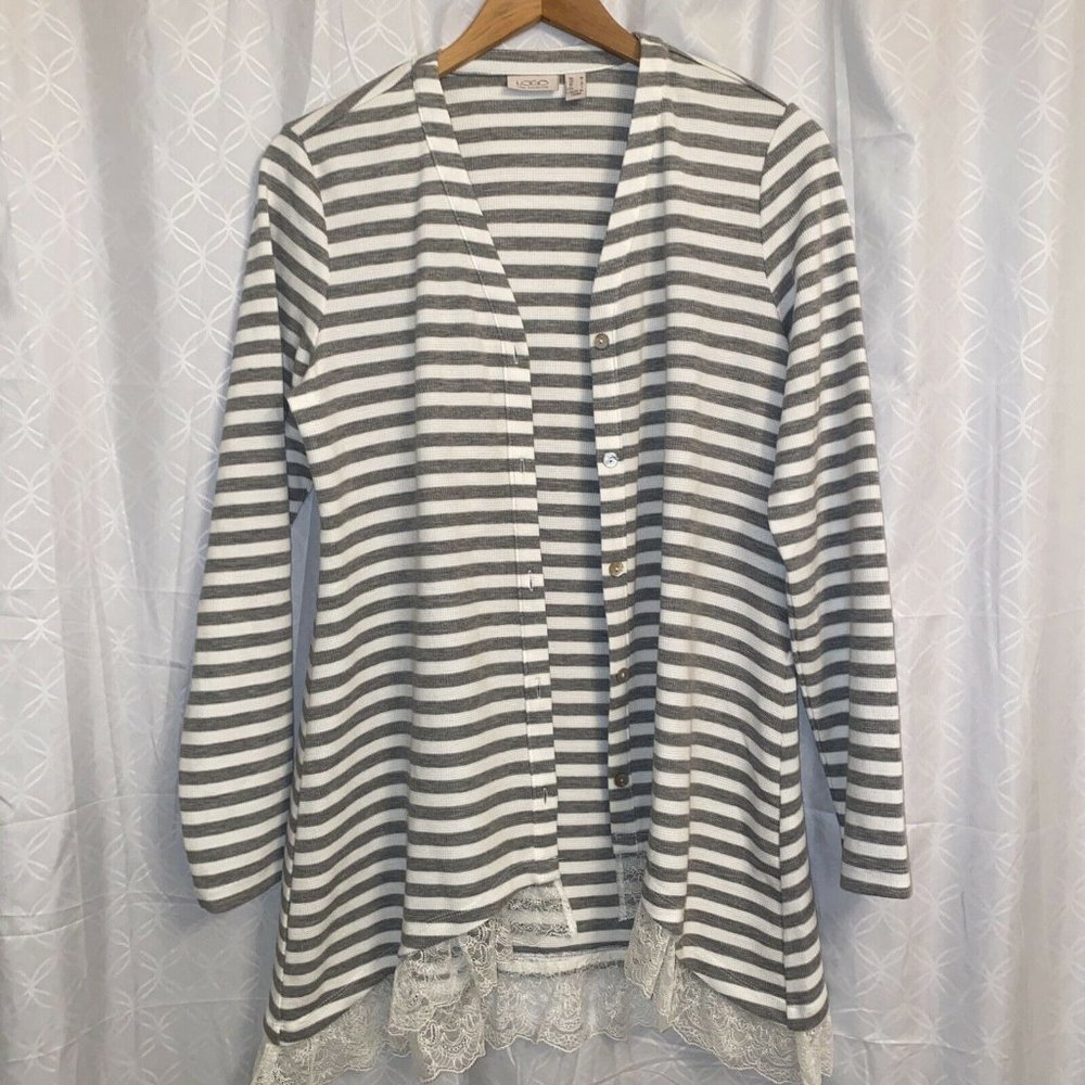 Logo Lori Goldstein gray white lace trimmed M